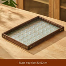 GobekUsa Glass Tea Set with Wooden Handle Teapot on Retro Glass Tray