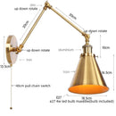 GobekUsa LED Long Arm Wall Lamp with Pull Chain Switch for Home Hotel Bathroom
