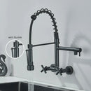 GobekUsa Gold Black Kitchen Faucet Wall Mount Pull Down Tap Dual Swivel Spouts