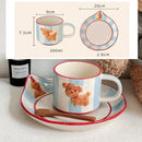 GobekUsa Kawaii Animal Ceramic Drinkware Set: Coffee Cup, Dessert Plate, Cute Dog Mug