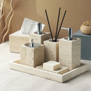 GobekUsa Beige Travertine Marble Bathroom Accessories Set - Soap Dispenser, Soap Dish, Reed Diffuser