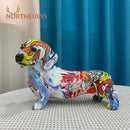 GobekUsa Dachshund Dog Resin Graffiti Art Figurine for Home Interior Collection