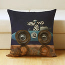 GobekUsa Cartoon Dog Car Drive Pillow Cover 45x45cm Linen Sofa Home Decor