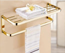 GobekUsa Gold Brass Bathroom Hardware Set: Paper Holder, Towel Bar, Soap Basket, Towel Rack