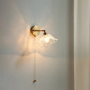 GobekUsa Glass Shade LED Wall Light with Pull Chain Switch - Plug-In Bedroom Lamp
