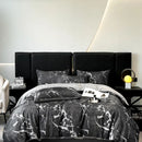 GobekUsa Black Grey Marble Ice Silk Duvet Cover Set - Luxury Cooling Comfort, Nordic Style
