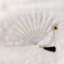 GobekUsa Elegant Gemstone Handle Lace Fan for Dark Gothic Court Party