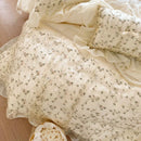 GobekUsa French Princess Floral Lace Ruffles Bedding Set with Imitation Pearls