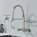 GobekUsa Gold Black Kitchen Faucet Wall Mount Pull Down Tap Dual Swivel Spouts