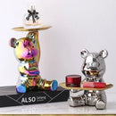 GobekUsa Bear Doll Storage Tray Piggy Bank Snacks Makeup Key Holder Home Decor Accessory