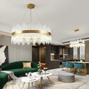 GobekUsa Gold LED Circle Crystal Chandelier: Elegant Home Pendant Lighting for Living Room, Bedroom, Kitchen