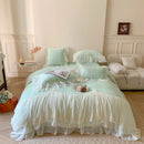 GobekUsa French Princess Velvet Bedding Set, Queen Size with Lace Ruffles