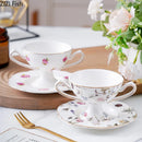 GobekUsa Gold Flower Porcelain Goblet Cup Tea Coffee Mug Juice Cup