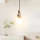 Cream Yellow Travertine And Wood Pendant Light