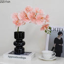 GobekUsa Black Glass Vase with Artificial Flowers for Minimalist Room Decor