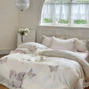 GobekUsa Butterfly Lace Ruffles Embroidery Bedding Set 4Pcs