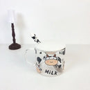 GobekUsa 13.5oz Cow Pattern Glass Mug with Spoon Lid for Student Dormitory