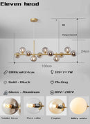 GobekUsa Gold Glass Ball LED Pendant Light 11 Heads Kitchen Dining Room Suspension