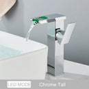 GobekUsa Black LED Waterfall Bathroom Faucet, Deck Mounted, Three Color Change