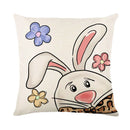 GobekUsa Easter Bunny Rabbit Linen Cushion Cover 45x45cm - Flower Print Festival Pillowcase