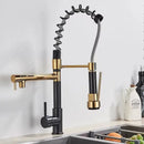 GobekUsa Black Brass Kitchen Faucet with Dual Spout, 360 Rotation, Deck Mounted