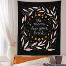 GobekUsa Botanical Olive Leaf Moon Phase Wall Hanging Tapestries - Black Psychedelic Home Decor