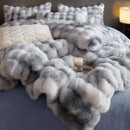 GobekUsa Gradient Blue & Grey Faux Rabbit Fur Bedding Set: Velvet Fleece Duvet, Sheets, Pillowcases