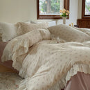 GobekUsa Elegant Floral Lace Ruffles Bedding Set with Double Yarn - Soft Cotton Blend
