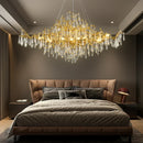 GobekUsa Golden Crystal Chandelier - Modern Luxury Long Light for Kitchen, Dining, Living, Bedroom