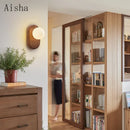 GobekUsa Japanese Wood Wall Lamp for Bedroom Sconces, Silent Wind Retro Light