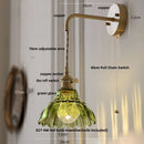 GobekUsa Amber Glass LED Wall Light Pull Chain Switch Modern Flower Sconce