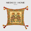 GobekUsa Gobelin Tapestry Style Reversible Cushion Cover with Tassels and Retro Birds Floral Decor