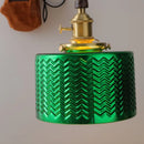GobekUsa Green Glass LED Pendent Lamps, Walnut Copper Modern Hanging Light Fixtures