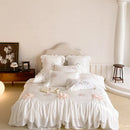 GobekUsa Lace Ruffles Flowers Embroidery 4Pc Egyptian Cotton Bedding Set