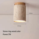 GobekUsa Japanese Style Stone Wood Round LED Ceiling Lamp for Living Room and Corridor