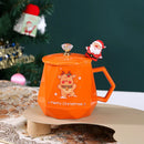 GobekUsa Christmas Ceramic Mug Set with Lid, Spoon - Festive Santa Claus & Elk Design