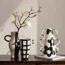 GobekUsa Geometric Check Pattern Ceramic Vase with Handle for Home Decoration