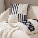 GobekUsa Boho Tufted Fringed Black White Geometry Printed 45x45cm Pillowcase