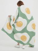 GobekUsa Cute Poached Egg Blanket Throw - Kawaii Fried Egg Pattern Cozy Knit Blanket for Living Room and Bedroom