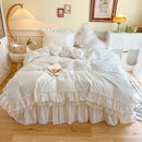 GobekUsa Korean Princess Style Double Ruffle Bedding Set for Queen King Bed