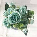 GobekUsa Blue Peony Tea Rose Silk Fake Flowers for DIY Home Garden Wedding Decor