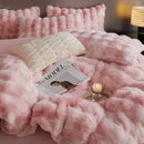 GobekUsa Gradient Blue & Grey Faux Rabbit Fur Bedding Set: Velvet Fleece Duvet, Sheets, Pillowcases