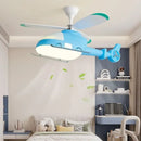 GobekUsa Helicopter Aircraft Ceiling Fan Children's Chandelier Blue Pink Light Kids' Room