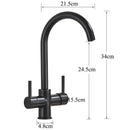 GobekUsa Black Purified Water Kitchen Faucet Hot Cold Mixer Dual Handles Drinking Water Tap