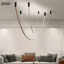 GobekUsa Leather Luminous Line Chandelier | Modern Minimalist Duplex Dining Room Office Art Luxury Lamp