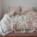 GobekUsa Korean Seersucker Lace Ruffles Bedding Set for Girls