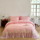 GobekUsa French Rose Flowers Lace Wedding Bedding Set with Ruffles