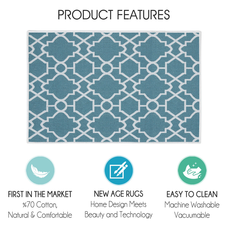 Geometric Graphic Design Multipurpose Floor Mat | 20"x31" | Teal