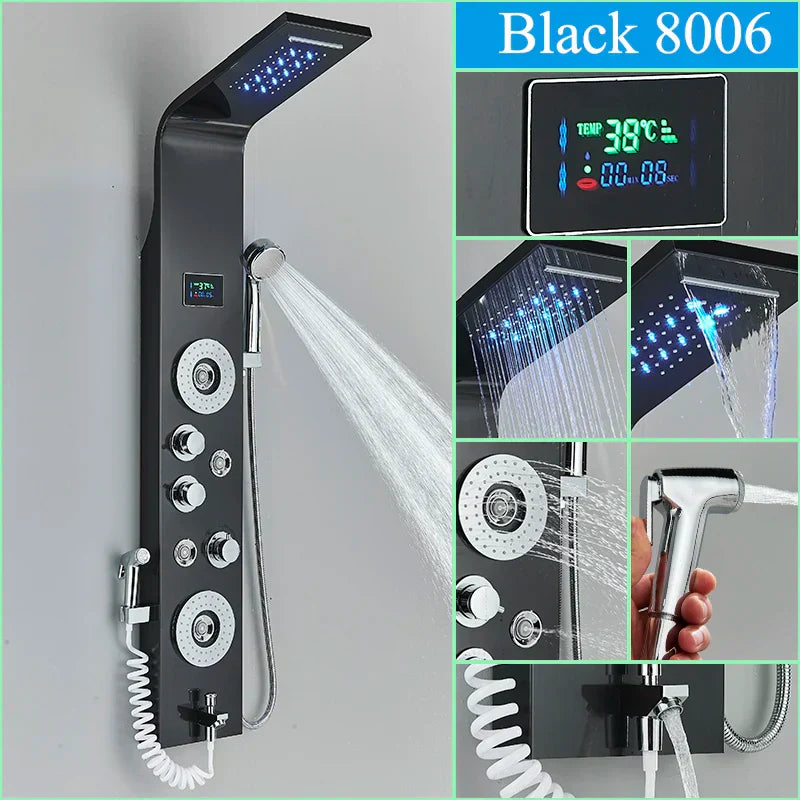 GobekUsa LED Blue Light Shower System with Temperature Display, Massage Column, Waterfall Rainfall, photo 14 of 16
