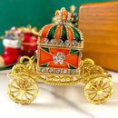 GobekUsa Enamel Crown Jewelry Box Carriage Figurine Wedding Ring Holder Shrine Home Decor